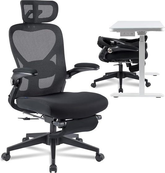 FLEXISPOT Foldex Ergonomic Office Chair, Folding Chair for Small Spaces with Lumbar Support, Flip-up Armrests, 3D Headrest, Desk Chairs with Footrest for Work,Video Game Foam Black