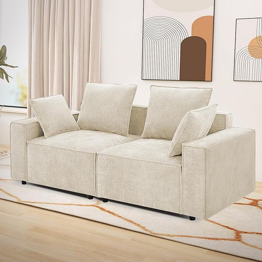WILLOVE 78'' Modular Sectional Sofa, Chenille Cloud Couch with Wide Armrests & 4 Pillows, Deep Seat Couches for Living Room, Beige