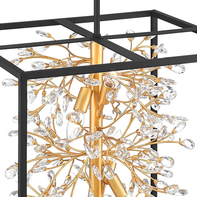 Possini Euro Design Carrine 20" Modern Pendant Chandelier Ceiling Light Fixture Dining Room Over Table Kitchen Island Foyer Hanging Unique 6-Light Black Gold Finish Crystal Metal Hallway Entryway