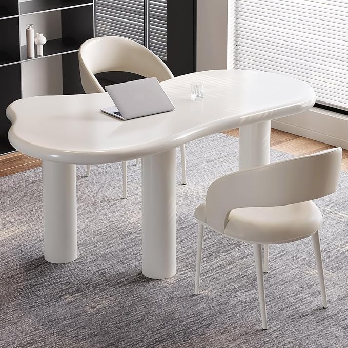 Modern Cream-White Office Desk with Beige Business Chair, Large Computer Table Set, Minimalist and Sturdy Workstation and Workstation, Ideal for Office, Home Office, and Gaming (Desk Only)