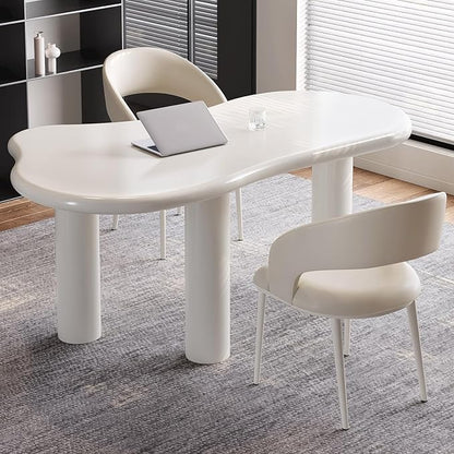Modern Cream-White Office Desk with Beige Business Chair, Large Computer Table Set, Minimalist and Sturdy Workstation and Workstation, Ideal for Office, Home Office, and Gaming (Desk Only)
