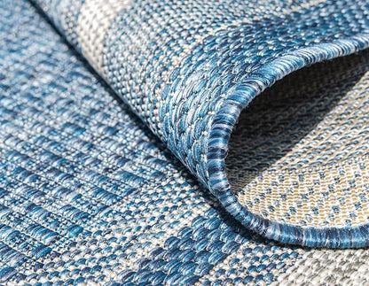 Unique Loom Outdoor Border Collection Area Rug - Soft Border (7' 10" Square, Blue/ Ivory)