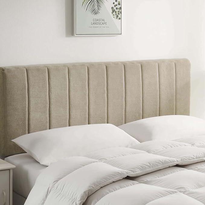 Upholstered King Headboard - Easy Assemble Channel Stitched Headboard King Size Bed - Wall Mounted Headboards with 3D Soundproof Wall Panels Peel & Stick Floating Headboards, Linen