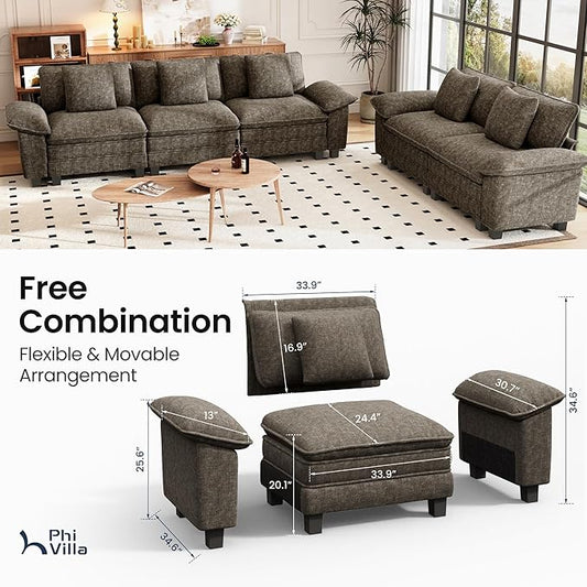 PHI VILLA Cloud Modular Couches Sets, 2 Pieces Comfy Sectional Sofa Set with Loveseat, 5-Seater Upholstered Couch for Living Room, Chenille Fabric, Smoky Grey