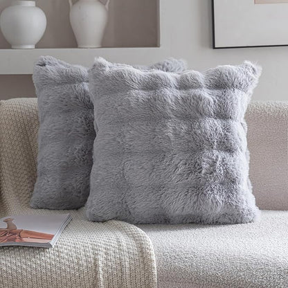 Neelvin Gray Faux Fur Cozy Soft Double-Sided Decorative Throw Pillow Covers 16x16 inch Set of 2,Velvet Pillowcase Cushion Case for Sofa Couch