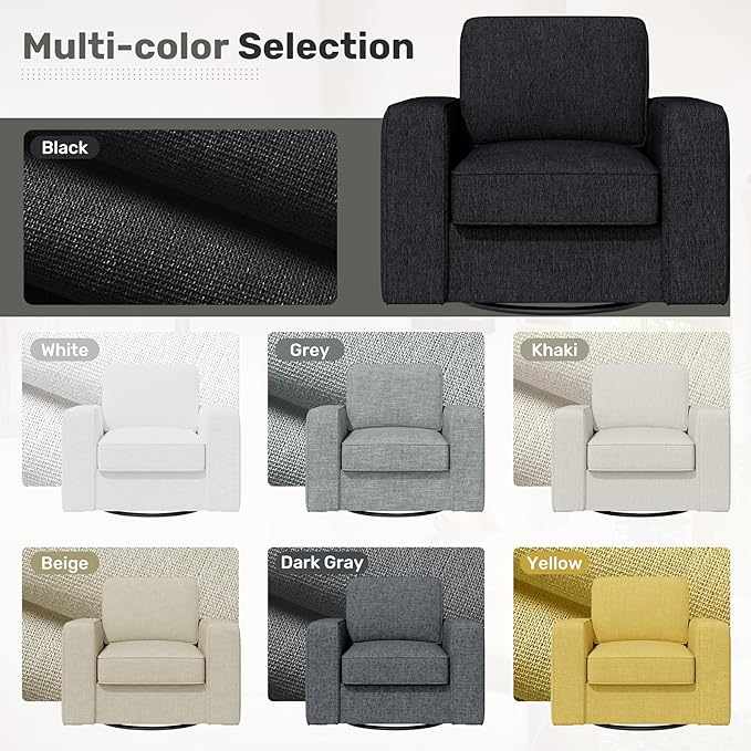 Swivel Accent Sofa Chair Set of 4, Modern Comfy Oversized Upholstered Cushion Back Armchair in Linen 1pcs for Living Room, Bedroom, Reading Room(Black)