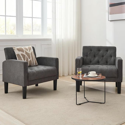 TYBOATLE Accent Chairs Set of 2, Mid Century Modern Upholstered Tufted Living Room Chair for Bedroom, Armchair for Waiting Room, Reading Chair for Office, Grey