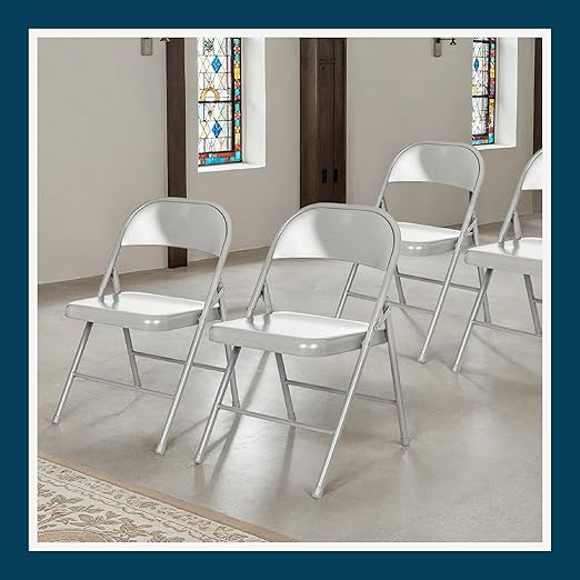 OEF Furnishings OEF900 Series Premium Lightweight All-Steel Folding Chairs (4-Pack, Gray)