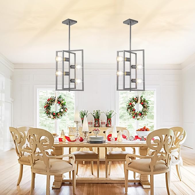 Silver Chandelier Light Fixture Modern: 4-Light Farmhouse Kitchen Island Lighting, Rustic Industrial Dining Room Light Fixtures, for Living Room, Bedroom, Foyer, Entryway, Staircase
