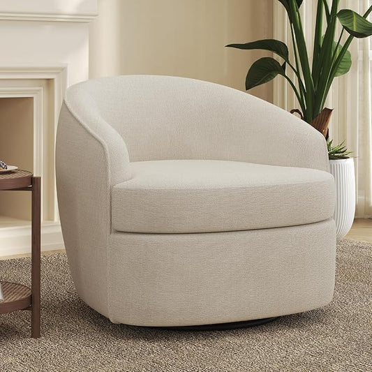 Leyu&Hafort Modern Beige Swivel Accent Chair with Removable Foam Seat Cushion, Linen Upholstered Comfty Sofa for Living Room and Bedroom Reading, FSC Certified Solid Wood Base. (Beige)