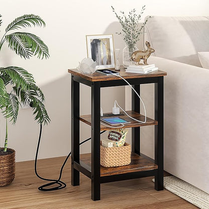 VECELO Modern Nightstands with Charging Station,Side End Table Night Stand with Storage Shelf for Small Spaces, Bedroom,Living Room