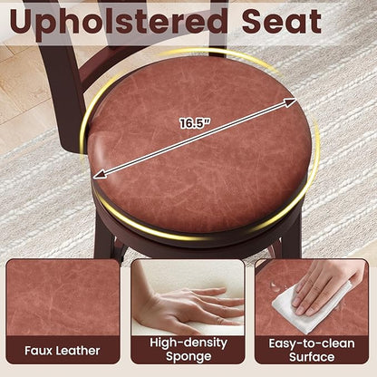COSTWAY Barstools Set of 2, 30” Faux Leather Upholstered Bar Stools with High Backs and Footrests, Armless Kitchen Island Dining Chairs with Solid Wood Legs, Cappuccino (2, 30'' Seat Height)
