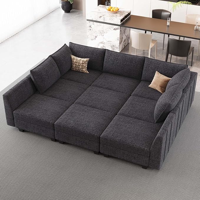 Belffin Large Modular Sectional Sofa Sleeper Sectional Couch with Storage Chenille Sectional Sofa Bed for Living Room, 9 Seats, Dark Grey