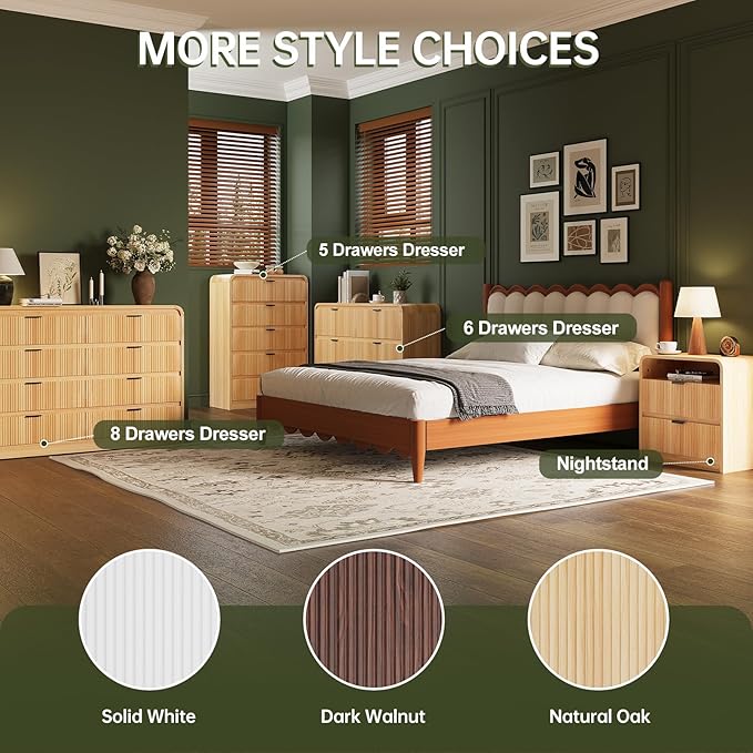 FURSUN Fluted 5 Drawers Dresser for Bedroom, 48" Tall Wooden Modern Dresser with Metal Handle, Curved Profile Design, Storage Organizer for Bedroom, Hallway (Natural Oak)