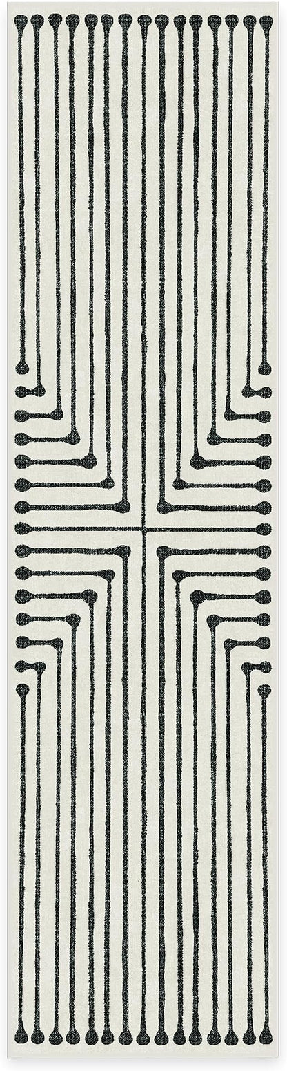 RUGGABLE x Jonathan Adler Machine Washable Modern Runner Rug – Inkdrop Black & Ivory 2.5x10, Stain-Resistant, Non-Slip – Washable Rug for Hallway, Entryway, Living Room & Kitchen–with Standard Pad