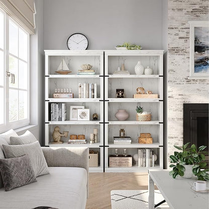 IDEALHOUSE 5 Tier Bookcase, Farmhouse Book Shelf with Storage, Tall Book Case Wooden 5 Shelf Bookcase for Home Office, Living Room, Bed Room (White, 67.4" H x 31.5" W x 12.8" D)