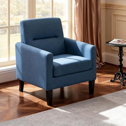 Accent Chair, Mid Century Modern Living Room Chairs Comfy Reading Chair with Upholstered Cushion Relax Armchair for Bedroom Apartment,Office, Blue