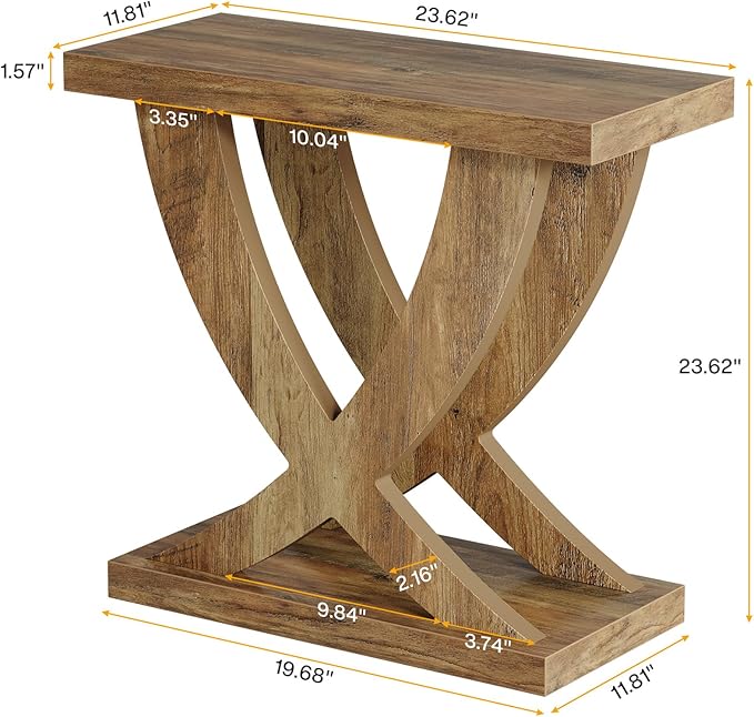 Tribesigns Wood End Side Table for Living Room, Night Stand for Bedroom with Cross Fishtail Support, Farmhouse Nightstand for Small Spaces, Accent Furniture, Easy Assembly, Retro Wood Grain (1, Brown)
