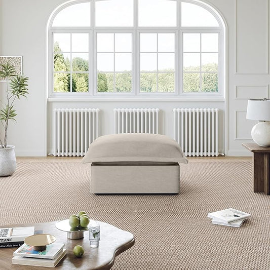 Cloud Sectional Sofa, Down Fill Cloud Couch, Convertible Modular Couch with Washable Cover, Movable Ottoman, Sectional Couches for Living Room, Bedroom, Small Apartments, Linen, Light Gray