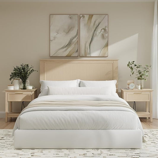 Bush Home 65-inch Full/Queen Headboard with 2 Nightstands, Bedroom Furniture, Camille Collection, Natural Birch