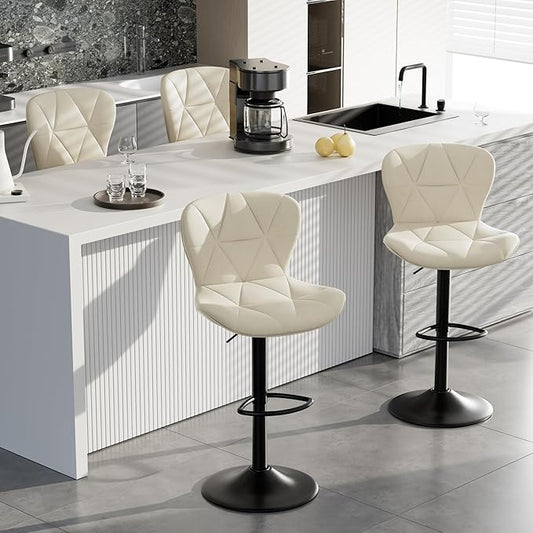 Bar Stools Set of 4,Adjustable Swivel Barstools, Faux Leather Bar Chairs,Upholstered Counter Height with High Backrest for Kitchen Island, White