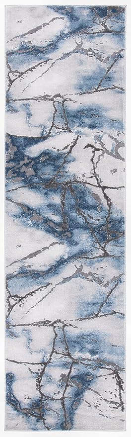 SAFAVIEH Craft Collection Runner Rug - 2'3" x 22', Grey & Blue, Modern Abstract Design, Non-Shedding & Easy Care, Ideal for High Traffic Areas in Living Room, Bedroom (CFT877L)
