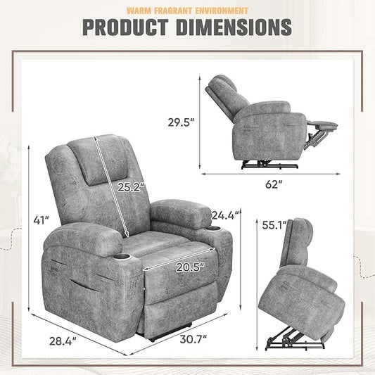 Flamaker Power Lift Recliner Chair Electric Lift Recliner for Elderly Power Lift Recliner Chair with Cup Holders Side Pockets for Living Room (Leathaire, Light Gray)