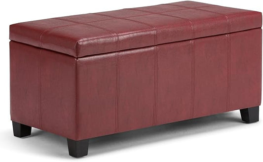 SIMPLIHOME Dover 36 inch Wide Contemporary Rectangle Storage Ottoman Bench in Radicchio Red Vegan Faux Leather, Assembled, for the Living Room, Entryway and Family Room