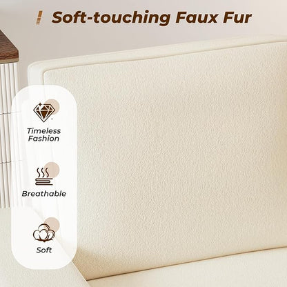 Furnimart 3-Seater Living Room Set Teddy Fabric, 58" Wide Loveseat & Accent Chair with USB Chargers, Cup Holders & High-Density Foam, Modern Sofa & Armchair Set for Apartment, Living Room(2 Colors)