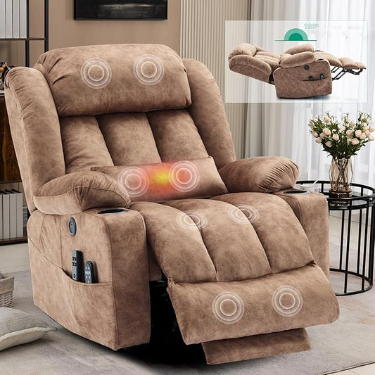 VIVIJASON Tall Man Dual Motor Power Lift Recliner Chair with Extended Footrest, Oversized Lay Flat Sleeper Electric Recliner W/Heat & Massage, Lumbar Pillow, USB & Type-C Ports, Infinite Position