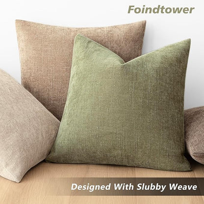 Foindtower Pack of 2 Textured Chenille Throw Decorative Pillow Covers Square Accent Solid Cushion Cover Neutral Farmhouse Lumbar Pillow Case for Couch Sofa Bedroom Living Room 12x24 Inch,Sage Green
