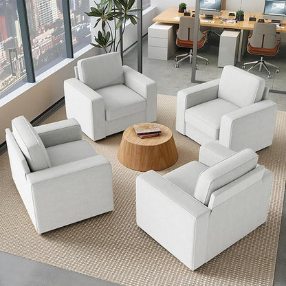 Swivel Accent Sofa Chair Set of 4, Modern Comfy Oversized Upholstered Cushion Back Armchair in Linen 1pcs for Living Room, Bedroom, Reading Room(White)