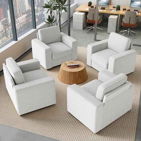 Swivel Accent Sofa Chair Set of 4, Modern Comfy Oversized Upholstered Cushion Back Armchair in Linen 1pcs for Living Room, Bedroom, Reading Room(White)