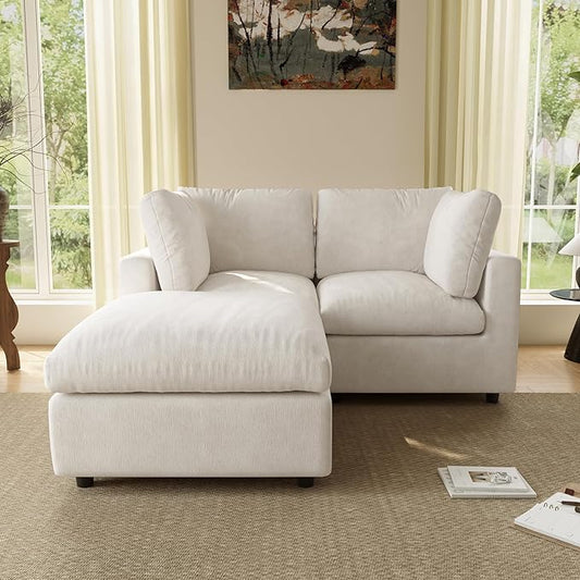 WJShome Sectional Couches for Living Room, 67 Inch Loveseat Sofa with Ottoman, Modern Chenille Fabric & Double Layer Cushions, Modular Couch for Apartment/Bedroom，Beige