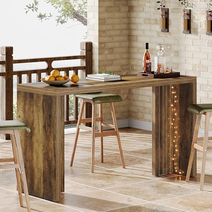 Tribesigns Home Bar Unit, 55.12-Inch Bar Table with a Spacious Tabletop, Modern Freestanding Mini Bar for Home Kitchen, Living Room, Balcony, Basement, Brown