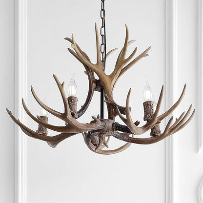 JONATHAN Y JYL6300A Eldora 30" Adjustable Resin Antler 5-Light LED Chandelier, Glam, Rustic,Cottage,Transitional, Dimmable Dining Room, Living Room, Kitchen, Foyer, Bedroom, Brown