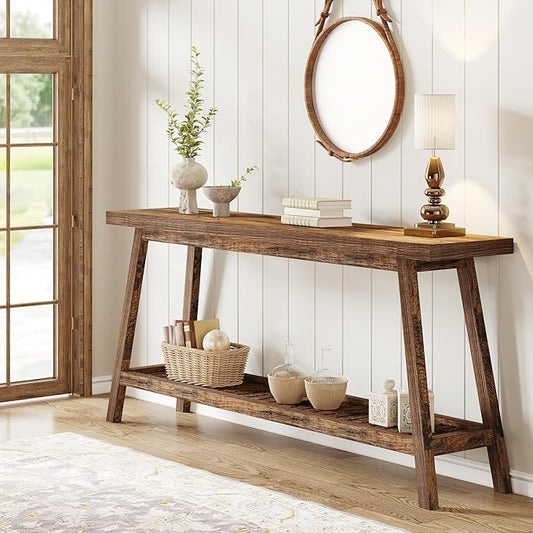 Tribesigns Farmhouse Console Entryway Table: 70.9 Inches All Wood Console Table for Entrance, 2 Tiers Narrow Long Behind Couch Sofa Table, Foyer Entry Table for Hallway, Living Room, Brown