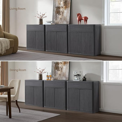 SICOTAS Buffet Cabinet with Storage - Accent Fluted Storage Cabinet with 4 Doors & 2 Drawers Sideboard Credenza Buffet Table Console Cabinets for Living Room Kitchen Dining Room Entryway Office