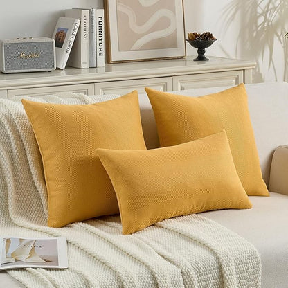 FUTEI Mustard Yellow Chenille Throw Pillow Covers 12x20 Inch Set of 2,Soft Wide Chevron Textured Lumbar Pillow Cases,Farmhouse Home Decor for Couch Bed Living Room