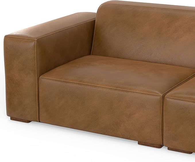 SIMPLIHOME Rex U-Shaped Sectional Modular Sofa in Full-Grain Genuine Leather, Caramel Brown, 144-inches Wide, Handcrafted Modern-Style Large Leather Couch for Living Room