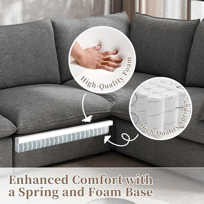 Waterproof Cloud Sectional Couches,High Backrest Down Filled Sofa for Living Room,94.5" Modular Sofas L-Shaped with Ottoman,Detachable Couch Covers,Dark Grey