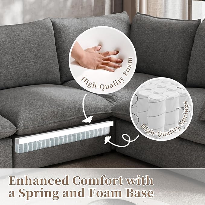 Waterproof Cloud Sectional Sofa for Living Room,High Backrest Down Filled Couches,5 Seater Oversized Modular V-Shaped Sofa,Detachable Couch Covers,Dark Grey