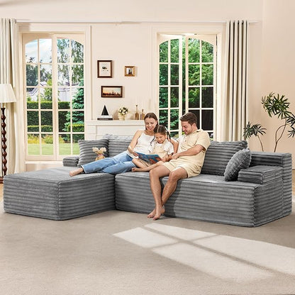 Hobestluk Modular Sectional Couch Sofa, 108" Boneless Couches for Living Room, Memory Foam Sectional Couch with Oversized Chaise,L-Shape Couches (Grey, Left Facing)