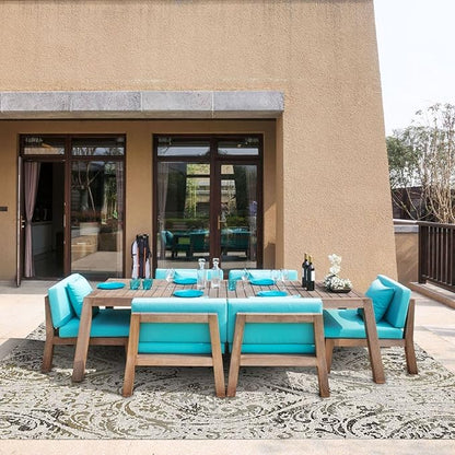 Nicole Miller New York Patio Sofia Juniper Indoor/Outdoor Area Rug, Ivory/Mustard, 7'9"x10'2" Rectangle, Rectangular