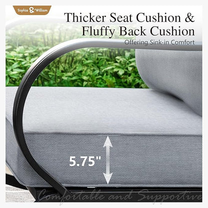 Sophia & William Patio Furniture Sets 5 Seats Outdoor Metal Conversation Sets 5 Pcs with 2 x Cushioned Swivel Sofa Chairs,1 x 3-Seat Sofa,2 x Ottomans for Coffee Lawn Backyard Poolside Grey