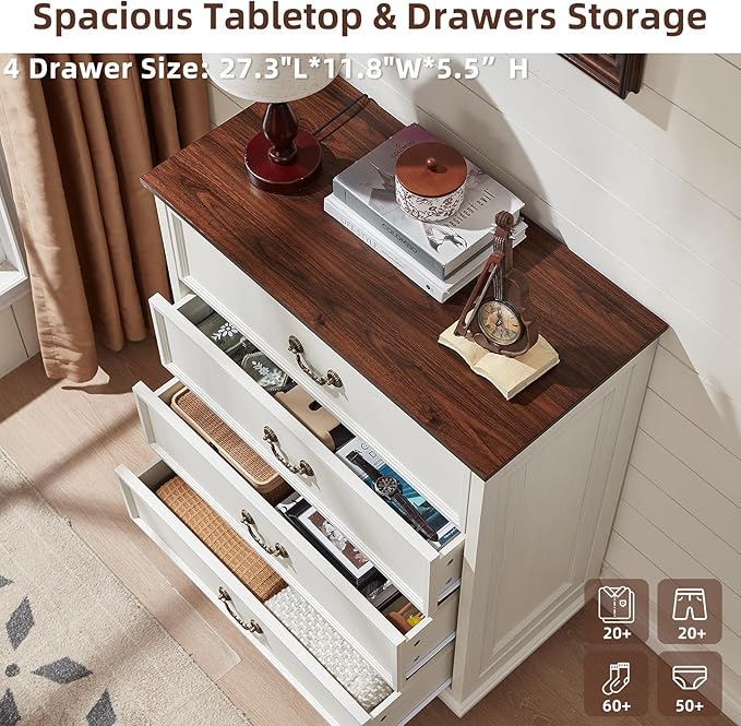 Bedroom Sets, 54" Wide 7 Drawers Dresser and 37" Tall 4 Drawers Dresser, Wooden 2 Piece Bedroom Furniture Set, Chest of Drawer for Bedroom, Home, Living Room, Hallway, White