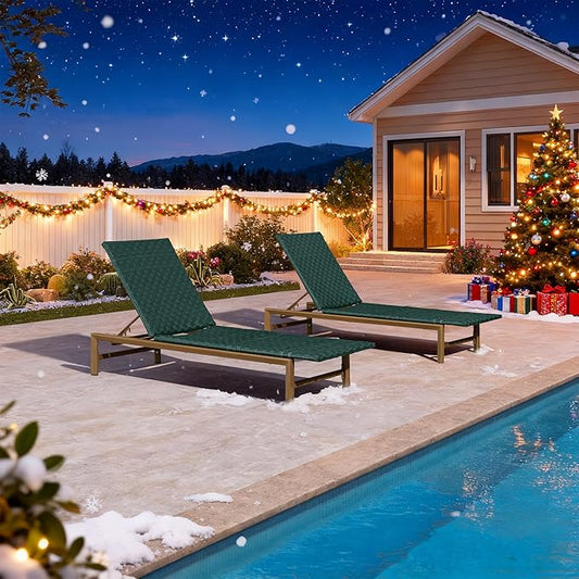 PURPLE LEAF Patio Chaise Lounge Rattan Chair Outdoor Pool Adjustable Recliner Wicker Lounger for Outside Woven Furniture Tanning Poolside Lounger Forest Green
