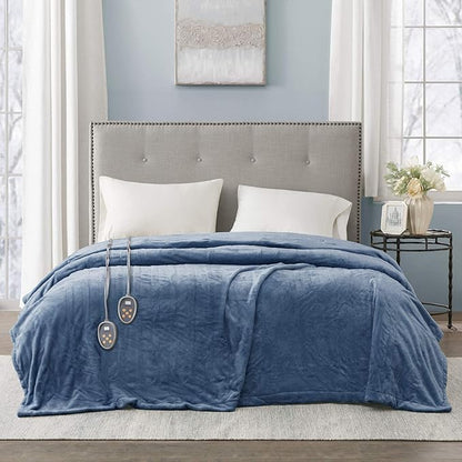 Beautyrest - BR54-0658 Heated Plush Elect Electric Blanket with 20 Heat Level Setting Controllers Equip with Secure Comfort Technology and 10 Hours Auto Shut Off, Twin: 62x84, Sapphire