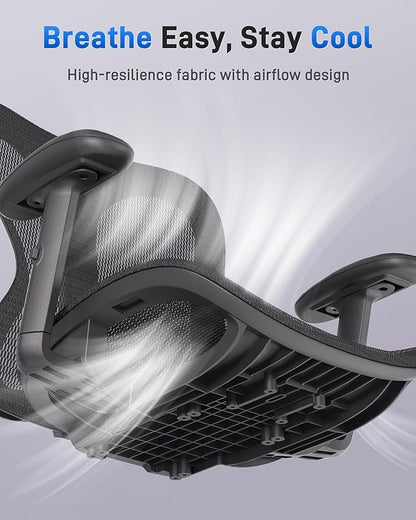 Ergonomic Office Desk Chair, Comfortable Computer Gaming Chair, Breathable Mesh Back & Seat, Adjustable Armrest, Lumbar Support, Butterfly Design for Home Office (Black)