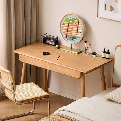 YESWOOD Solid Wood Desk, Mid Century Modern Computer Desk, Office Desk with Drawers for Home Office Study Vanity 31.49" W